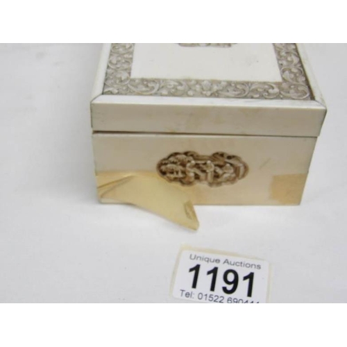 1191 - An antique carved ivory glove box, 24 x 9.5 x 6cm