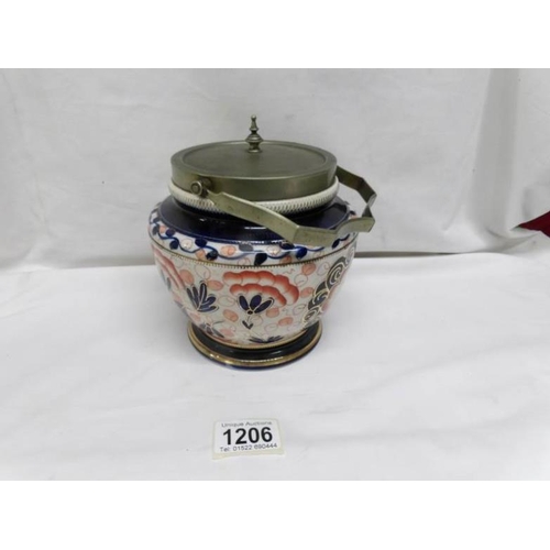 1206 - An old Staffordshire Imari pattern biscuit barrel