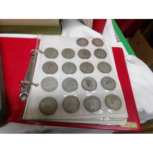 1275 - A large collection of coins in folders, loose and box including pre 1947 florins, half crowns, shill... 