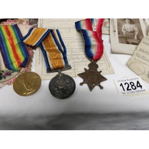 1284 - A War & Victory medals and a 1914/18 star awarded to 35614 Dvr. J. Cross, R.A.F., I.R.A., with disch... 