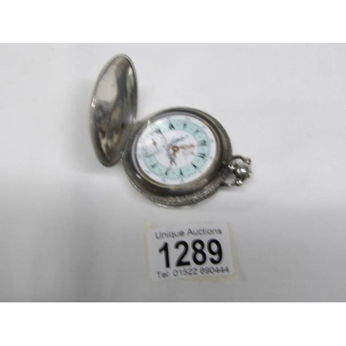 1289 - A silver pocket watch with ornate dial marked 800 and a modern pocket watch