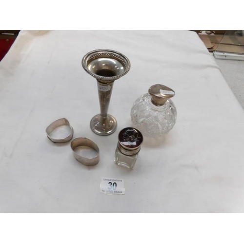 30 - 2 silver topped bottles and 3 other silver items