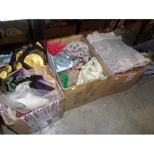 401 - 3 boxes of miscellaneous fabrics, linen, tapestry, curtains etc