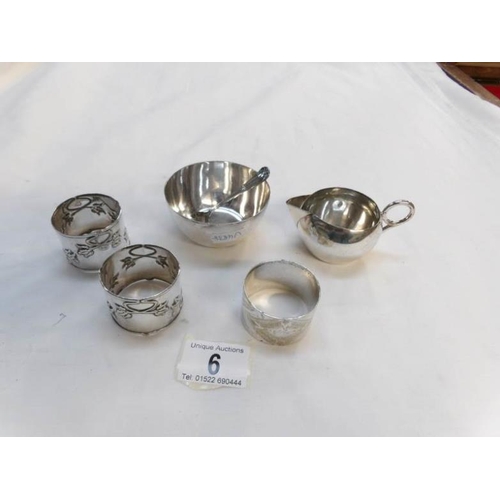 6 - A quantity of silver plated items including Art Nouveau napkin rings