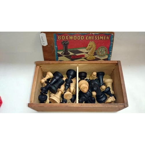 202 - 3 mahogany boxes including sewing box a/d and a box of wooden chess men