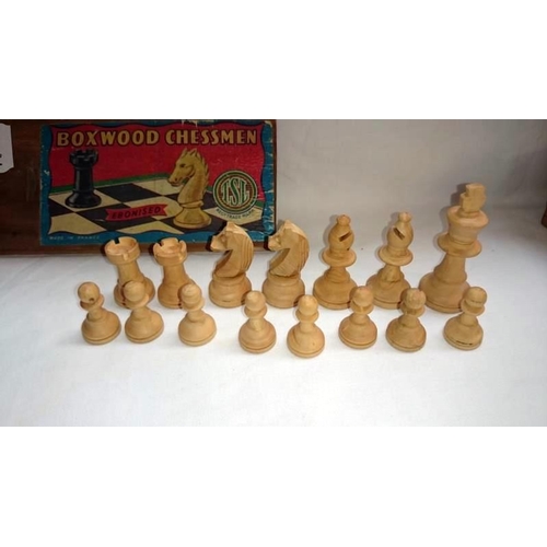 202 - 3 mahogany boxes including sewing box a/d and a box of wooden chess men