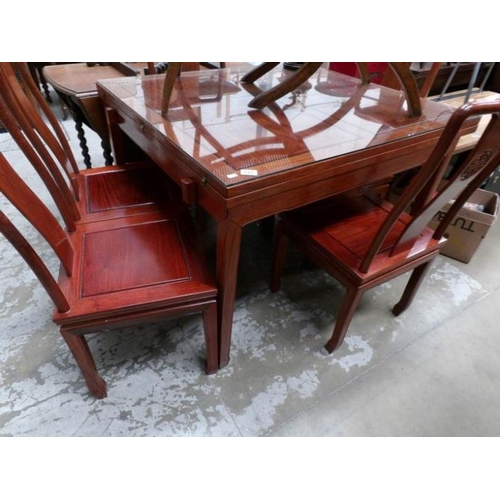 525 - A Chinese style dining table and 5 chairs, a/f