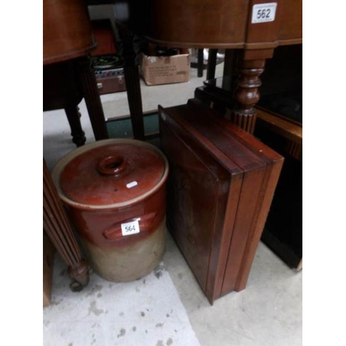 564 - A large stoneware lidded pot and a cutlery box