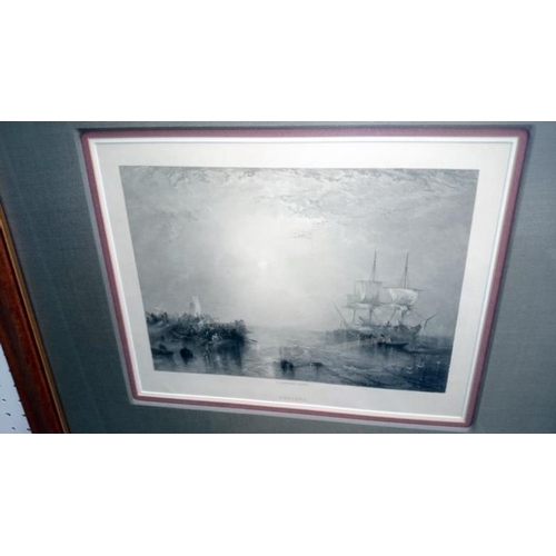 150 - Framed and glazed Whalers print, Bounty print & 3 other shipping prints