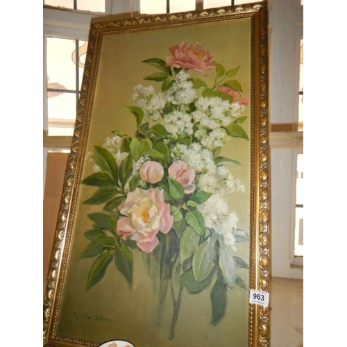 963 - An oil on board of flowers