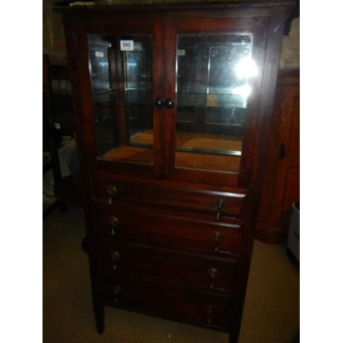 990 - A Victorian display cabinet with drop down drawers