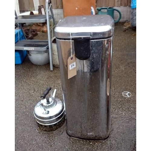 374 - A stainless steel pedal bin & range kettle