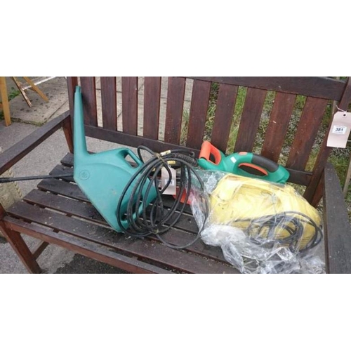 382 - A Karcher pressure washer, cordless Black & Decker hedge trimmer (no battery or charger)