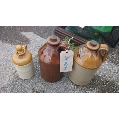 420K - Two stoneware flasks marked Markhams Botanical Breweries Gainsborough 1955