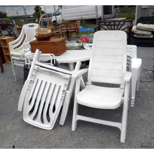 348 - A large quantity of white garden chairs, a garden table etc