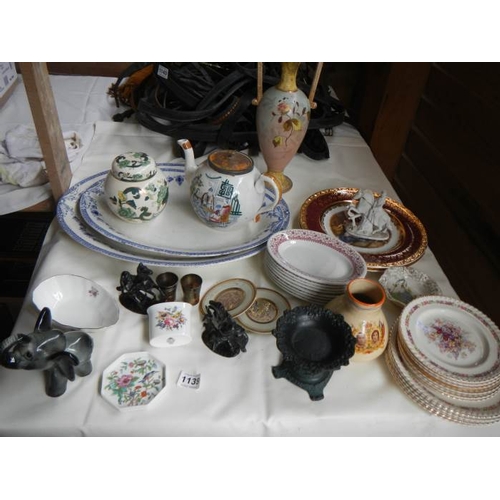 1139 - An interesting collection of china etc including 2 Victorian meat platters, Chinese teapot, Masons C... 