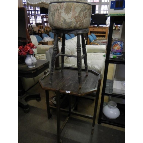 490 - An old tray table, old stool and pouffe