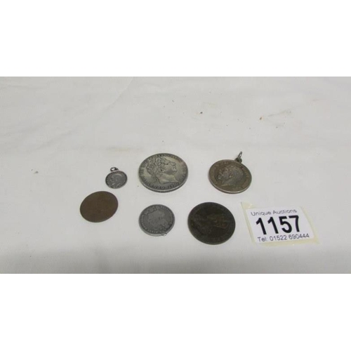 1157 - An 1820 F. silver crown, a George IV 1826 shilling, a rare 1915 enlistment coin/medallion etc