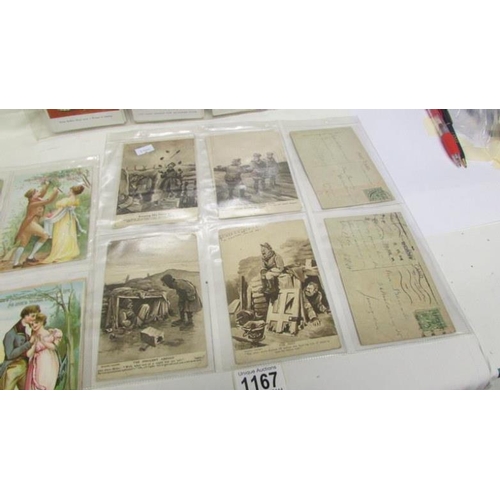 1167 - A collection of postcards including 10 Bairnsfather, 12 Bonzo, Edwardian lovers etc