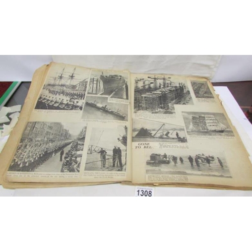 1308 - A 1930's scrap book containing cuttings related to naval/maritime affairs and shipping disasters