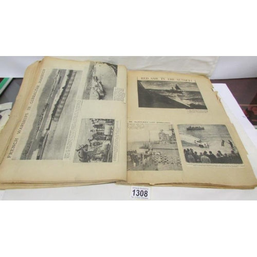 1308 - A 1930's scrap book containing cuttings related to naval/maritime affairs and shipping disasters