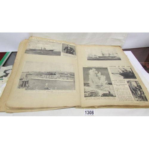 1308 - A 1930's scrap book containing cuttings related to naval/maritime affairs and shipping disasters