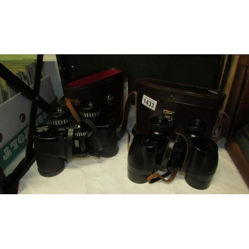 1433 - 2 pairs of leather cased binoculars, Ross London 9 x 35 and Newmarket 8 x 40 wide angle