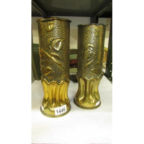 1446 - A pair of 1917 brass shell case vases