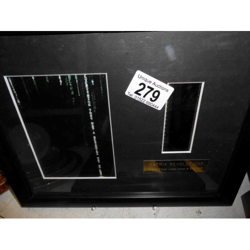 279 - A Matrix reloaded framed film cell & a Matrix revolutions film cell, both with certificates of authe... 