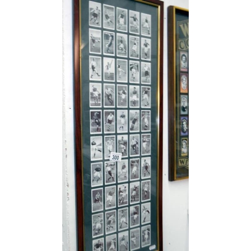 300 - 4 framed and glazed sets of cigarette cards (inc. repro) consisting of boxing, football and actors