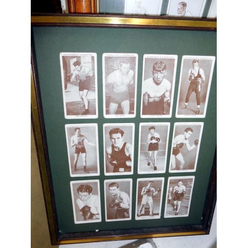 300 - 4 framed and glazed sets of cigarette cards (inc. repro) consisting of boxing, football and actors