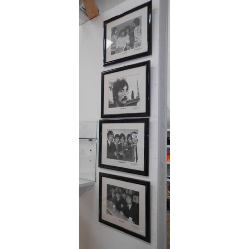 338 - 4 framed photographs by Bill Francis of The Who, Rolling Stones, John Lennon and The Beatles