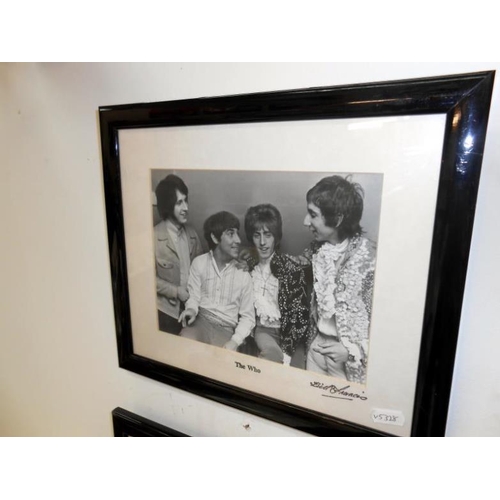 338 - 4 framed photographs by Bill Francis of The Who, Rolling Stones, John Lennon and The Beatles