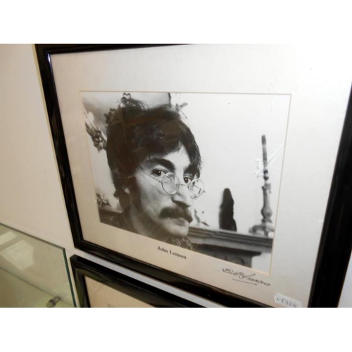 338 - 4 framed photographs by Bill Francis of The Who, Rolling Stones, John Lennon and The Beatles