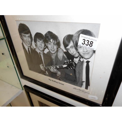 338 - 4 framed photographs by Bill Francis of The Who, Rolling Stones, John Lennon and The Beatles