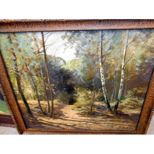 351 - Oil on board of a landscape circa 1950/60's and an oil on board of a tree lined path by Ernest B Per... 