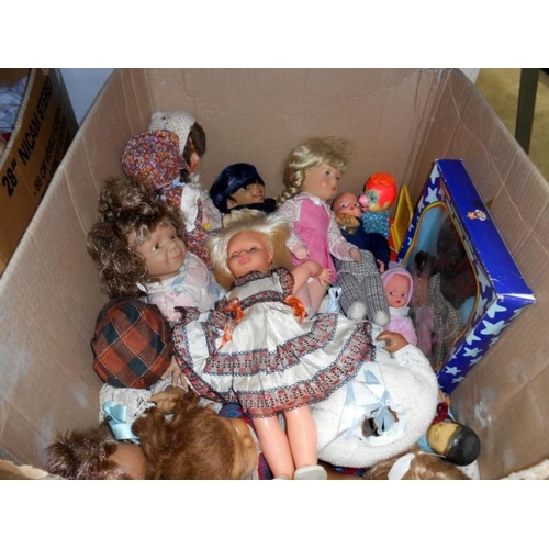 402 - 2 large boxes of old dolls and clothes