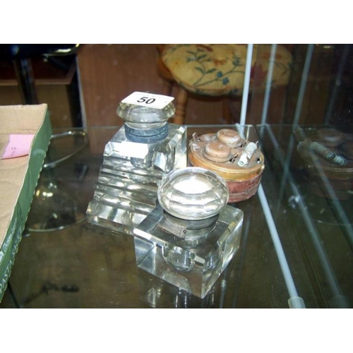 50 - 3 inkwells inc. travelling set A/F