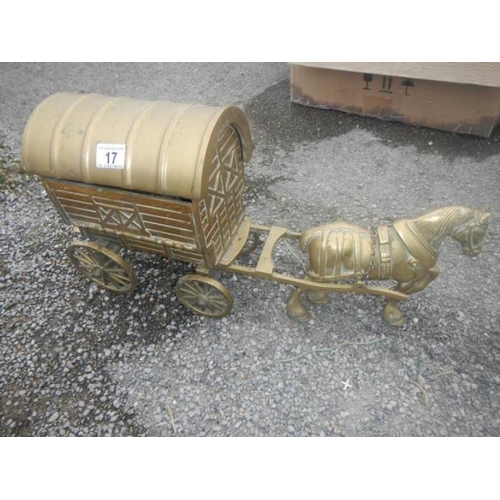 17 - A heavy brass Gypsy caravan and horse