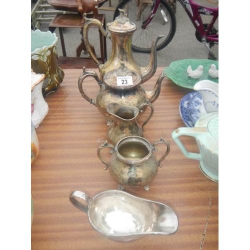 23 - A silver plate tea/coffee set etc