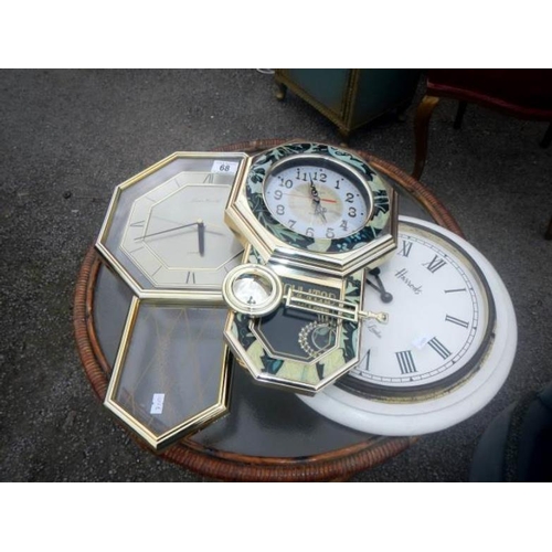 68 - A quartz wall clock and 2 other clocks