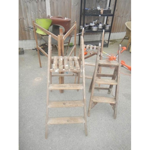 7 - 3 small wooden step ladders and wooden airers