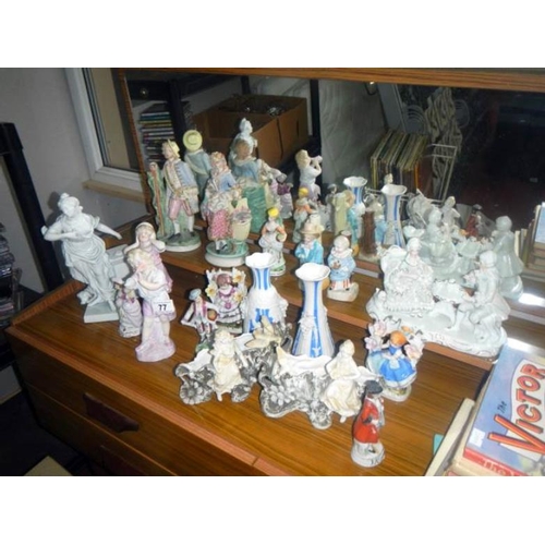 77 - A quantity of old china, bisque ware figures etc