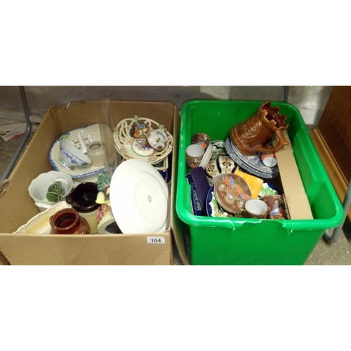 104 - 2 boxes of pottery and china