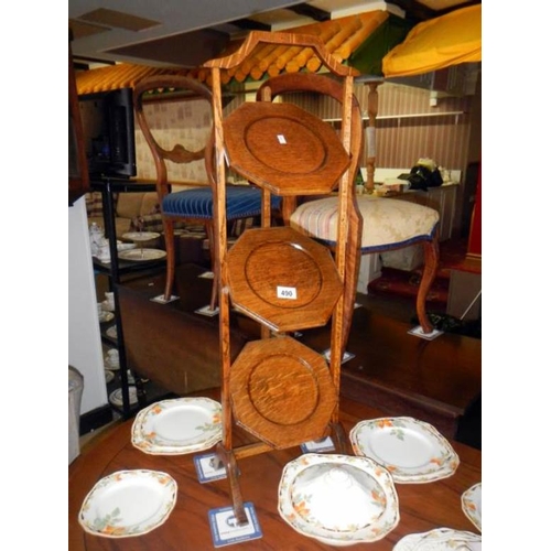 490 - A 3 tier folding wooden cake stand