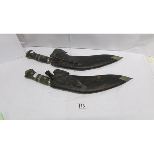 113 - 2 Kukri's with skinning knives