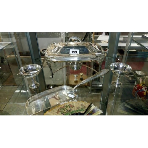 199 - A silver plated tureen on stand, a cake slice and 2 goblets