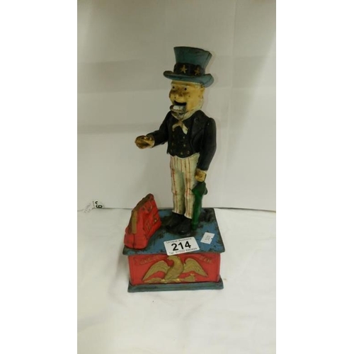 214 - A cast iron Uncle Sam mechanical money box