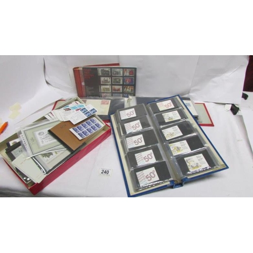 240 - A quantity of British stamps in 3 folders and a box including commemorative and booklets