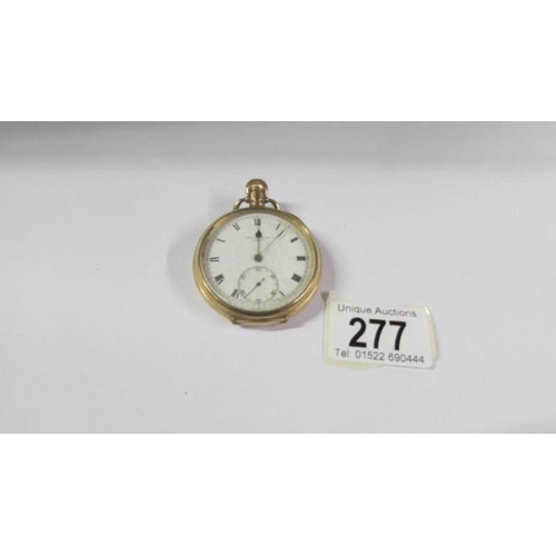 277 - A gold plate pocket watch by Percy Cross, Brigg, a/f